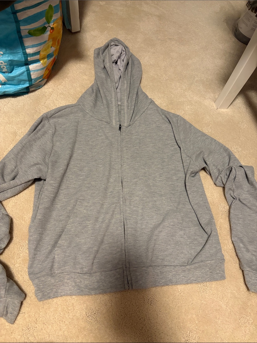 Fabletics New without Tags Light Gray Ribbed Zip-Up Hoodie Sweater Size Large